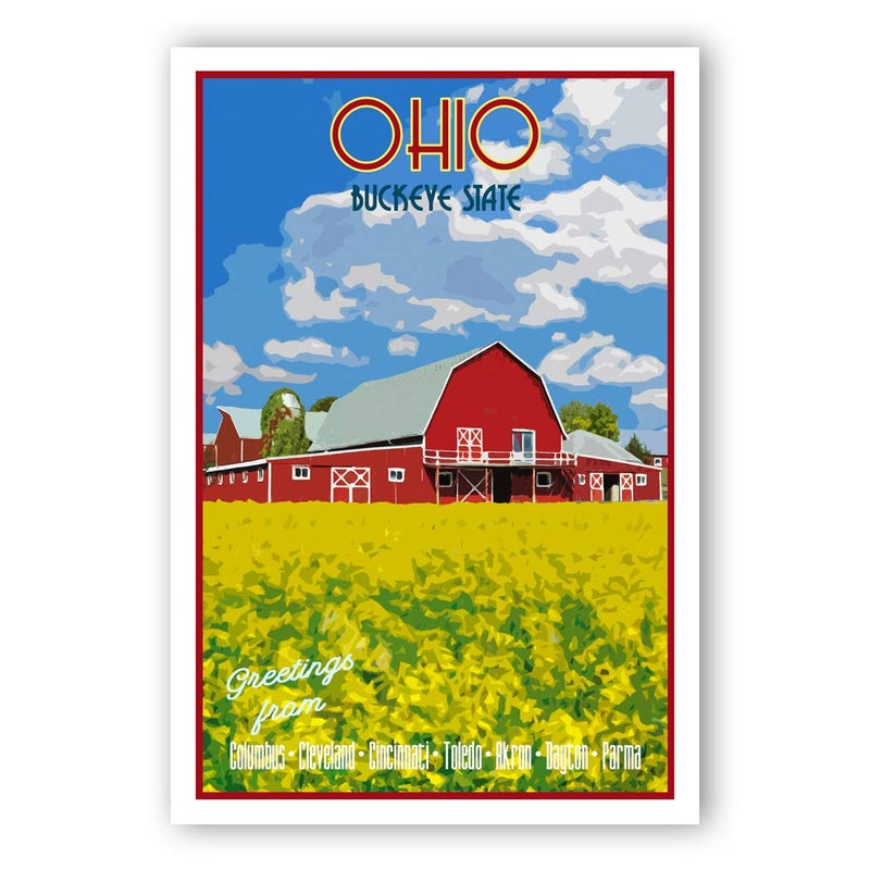 Postcard Fair OHIO TRAVEL POSTER postcard set of 20 identical postcards. OH state vintage style travel poster post cards. Made in USA. - Image 1